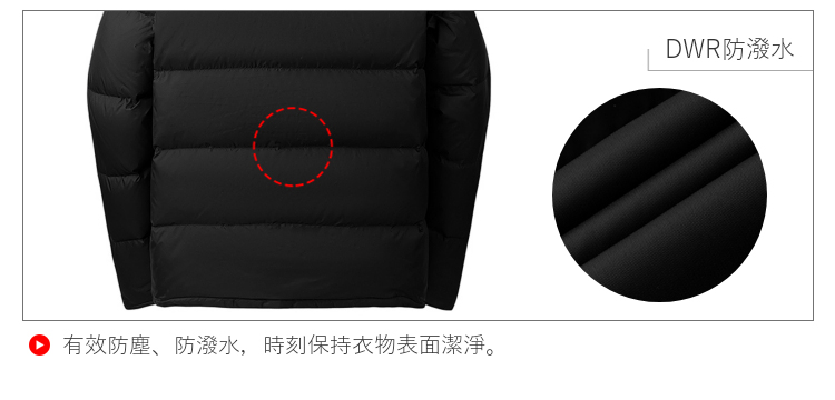 男款黑色DWR防潑水保暖立領羽絨外套
